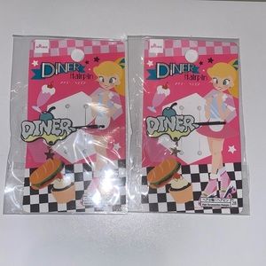 Daiso Diner Hair Pins, Blue Cherry on Top, Dangling Star on Bottom, Set of 2